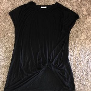 Black T-shirt with tie in front.